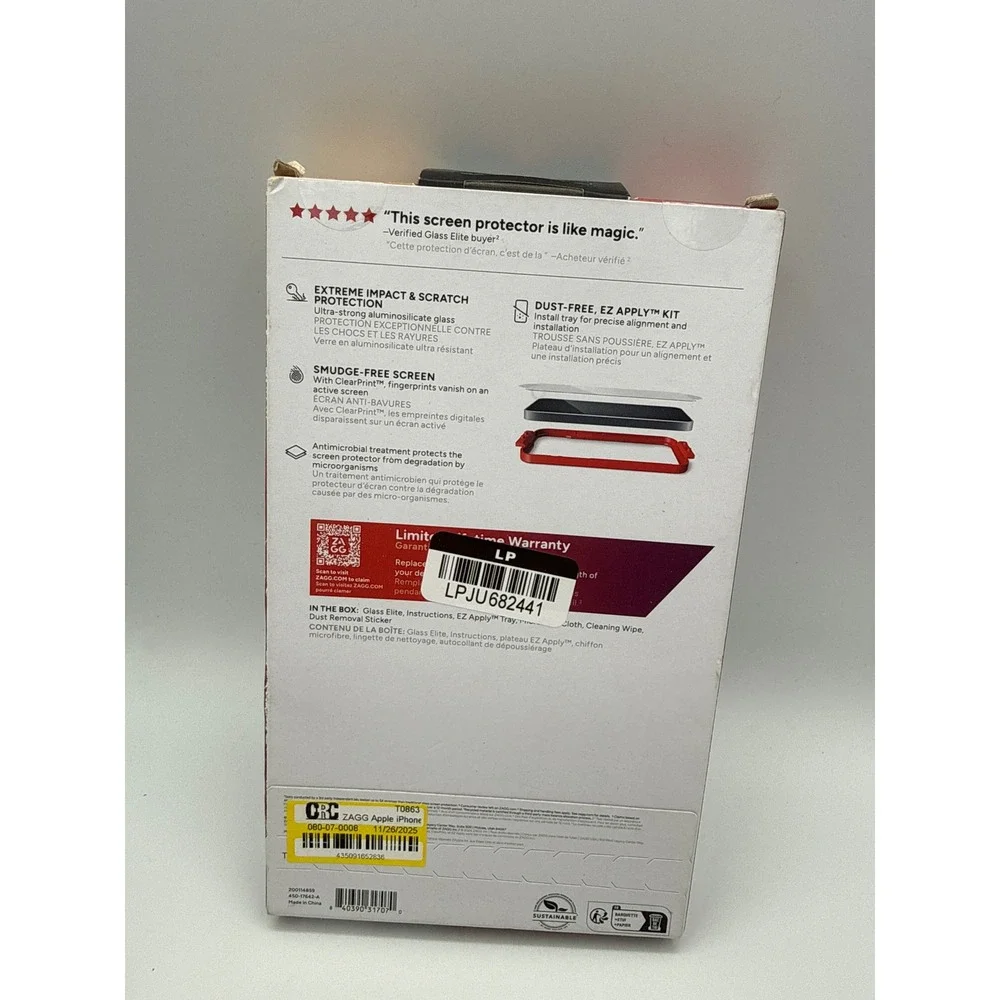 ZAGG Screen Protector iPhone 16 Plus 15 Plus Clear New Glass‎ Elite Shield